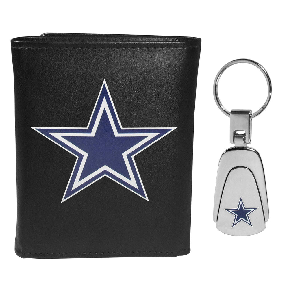 Dallas Cowboys Leather Tri-fold Wallet & Steel Key Chain - Dallas Cowboys - Flyclothing LLC
