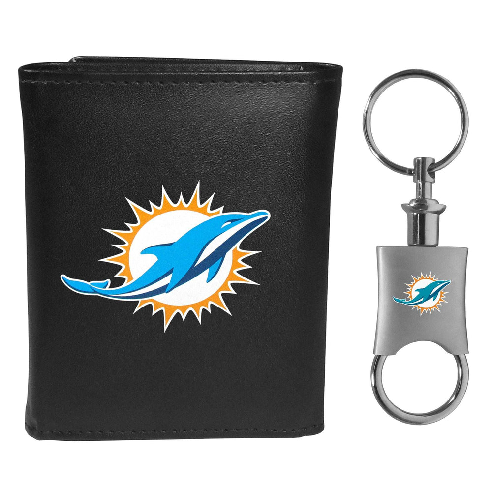 Miami Dolphins Leather Tri-fold Wallet & Valet Key Chain - Miami Dolphins - Flyclothing LLC