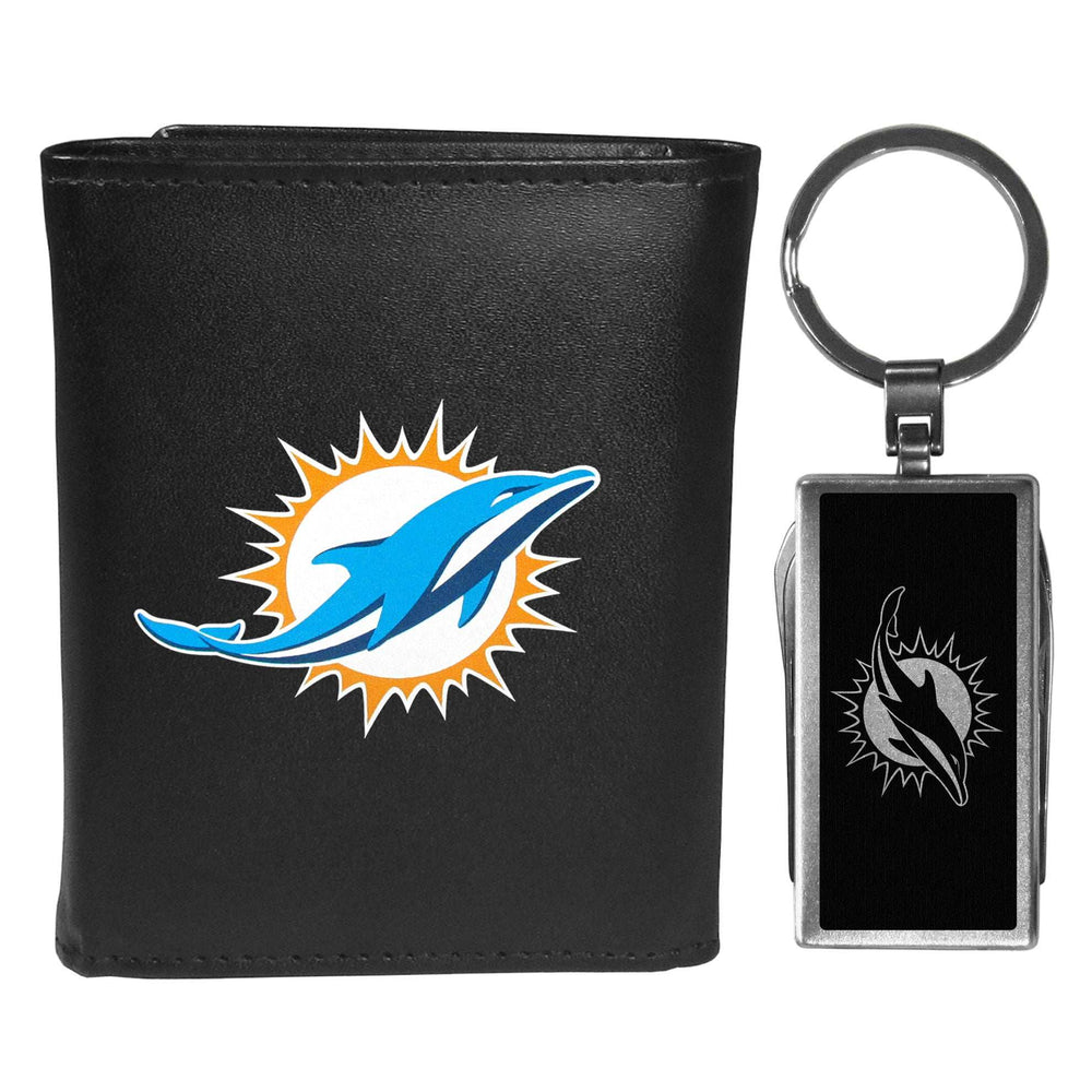 Miami Dolphins Leather Tri-fold Wallet & Multitool Key Chain - Miami Dolphins - Flyclothing LLC