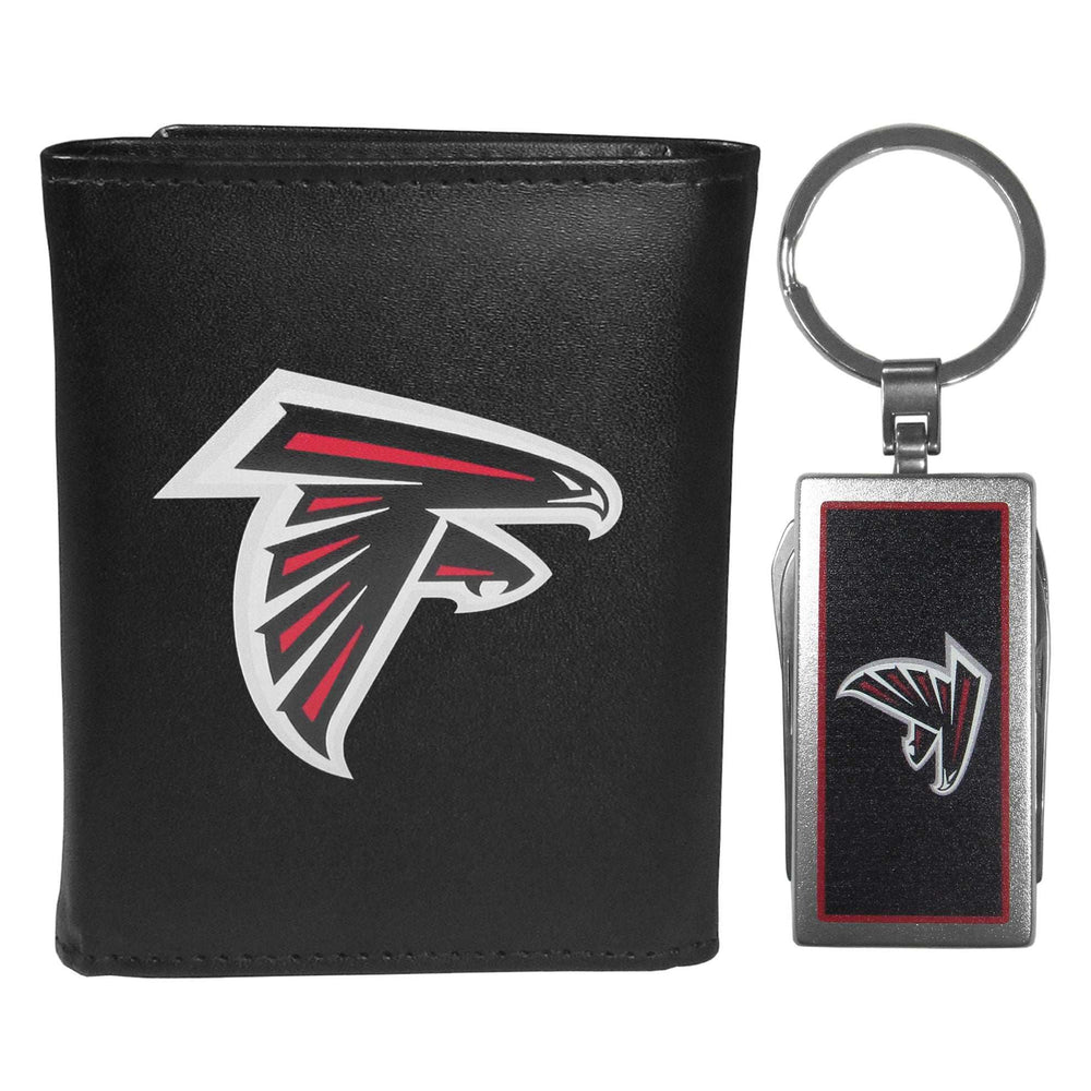 Atlanta Falcons Leather Tri-fold Wallet & Multitool Key Chain, Black - Atlanta Falcons - Flyclothing LLC