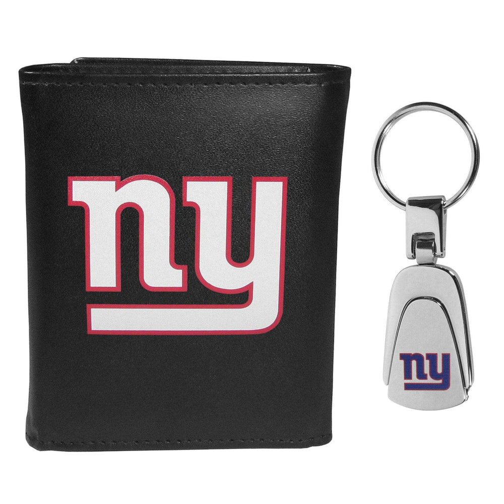 New York Giants Leather Tri-fold Wallet & Steel Key Chain - New York Giants - Flyclothing LLC