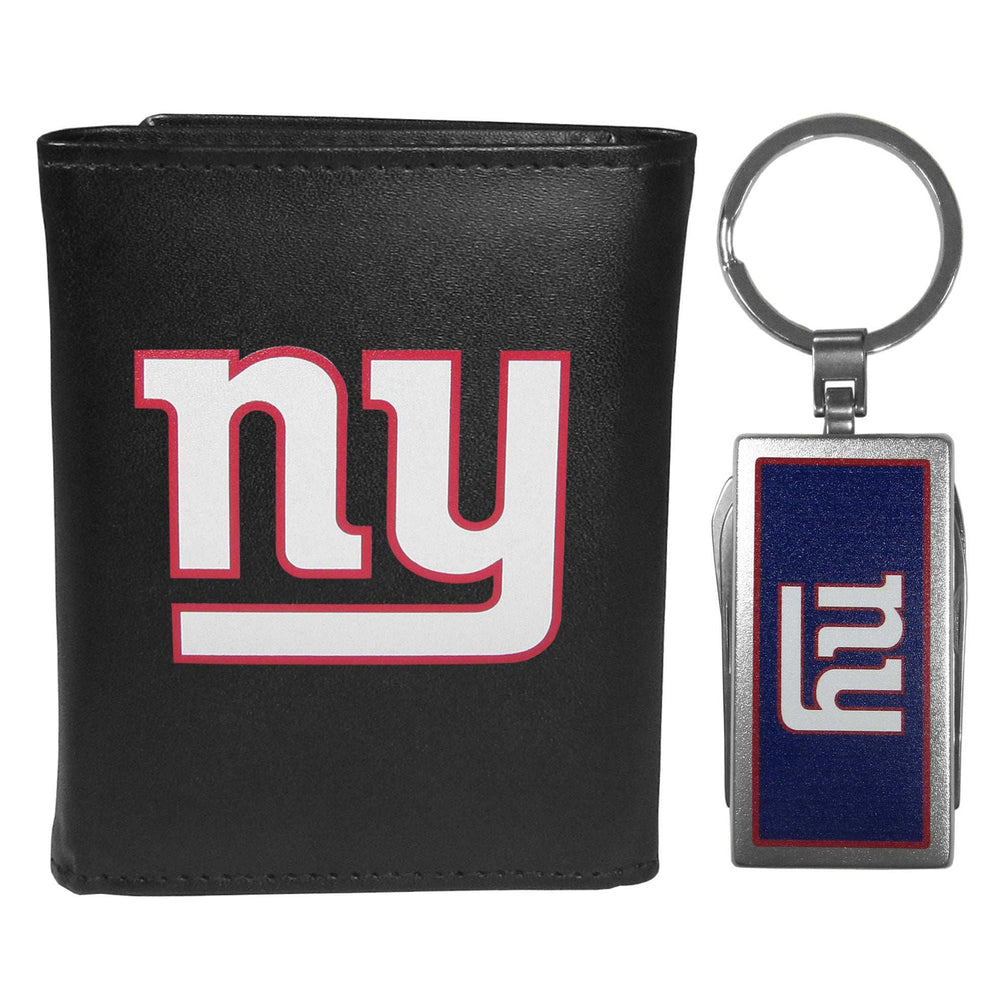 New York Giants Leather Tri-fold Wallet & Multitool Key Chain, Black - New York Giants - Flyclothing LLC