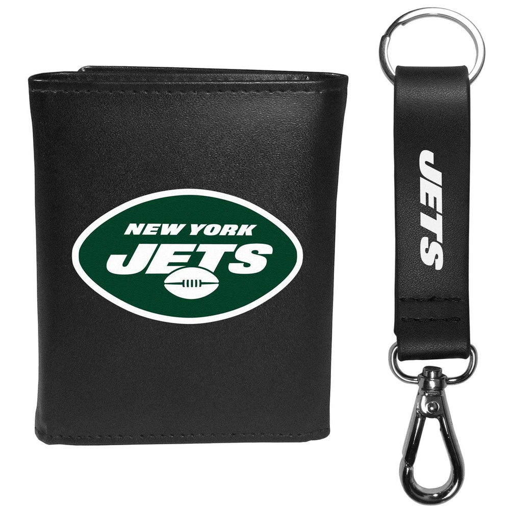New York Jets Leather Tri-fold Wallet & Strap Key Chain - New York Jets - Flyclothing LLC