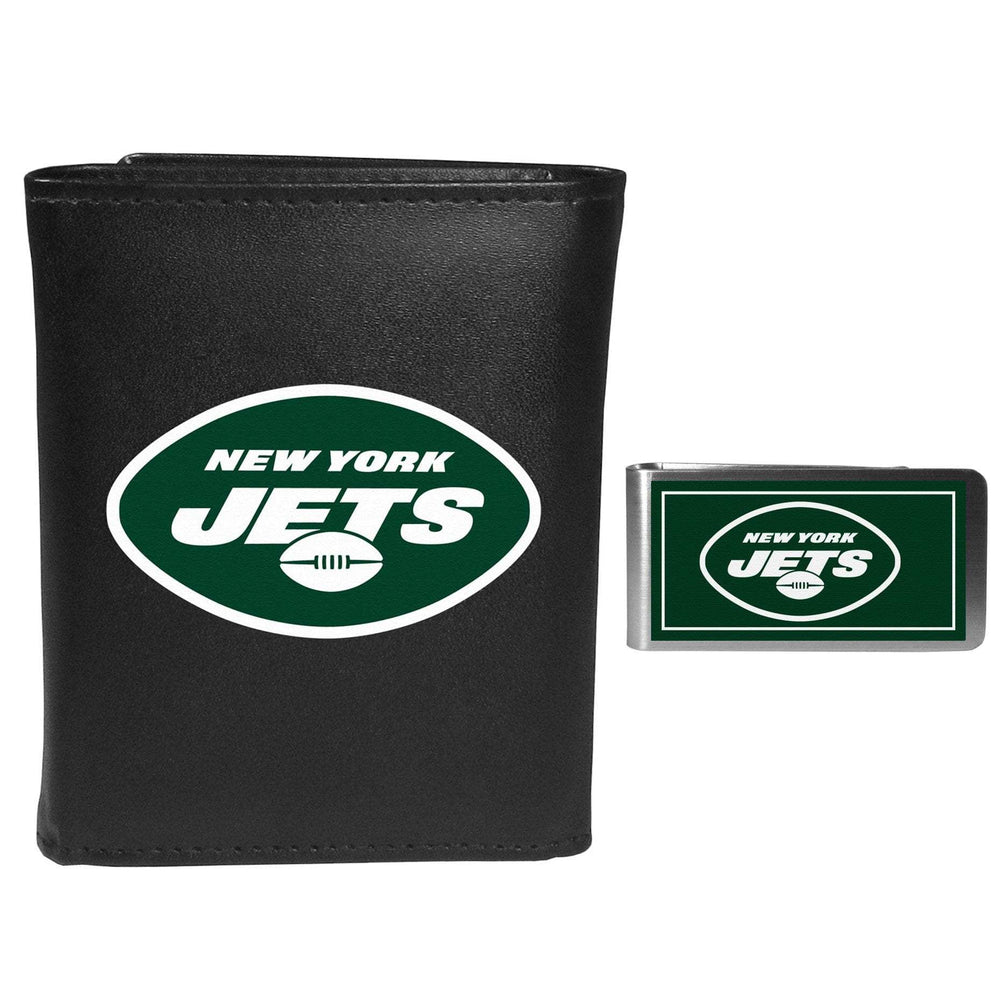 New York Jets Leather Tri-fold Wallet & Color Money Clip - New York Jets - Flyclothing LLC