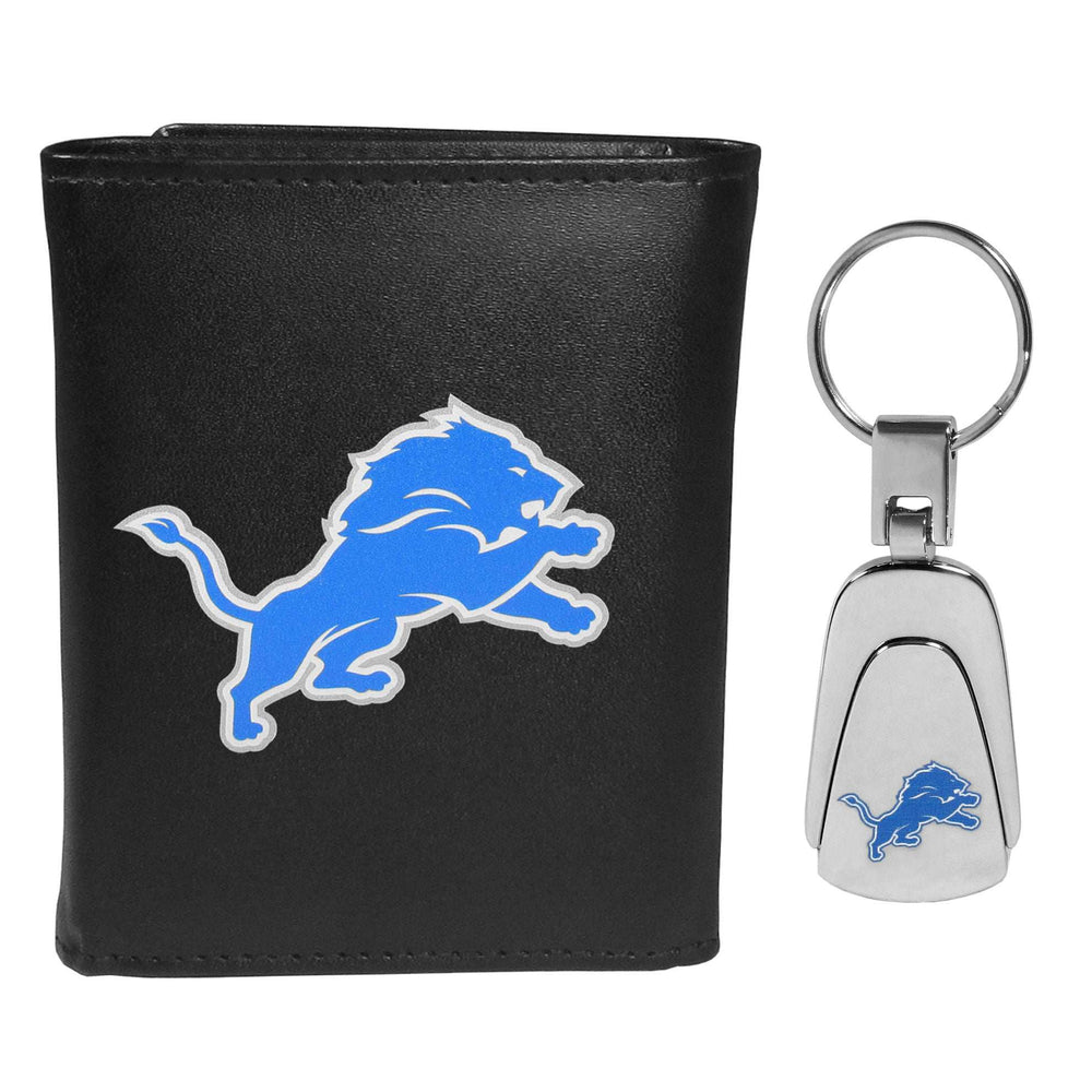 Detroit Lions Leather Tri-fold Wallet & Steel Key Chain - Detroit Lions - Flyclothing LLC