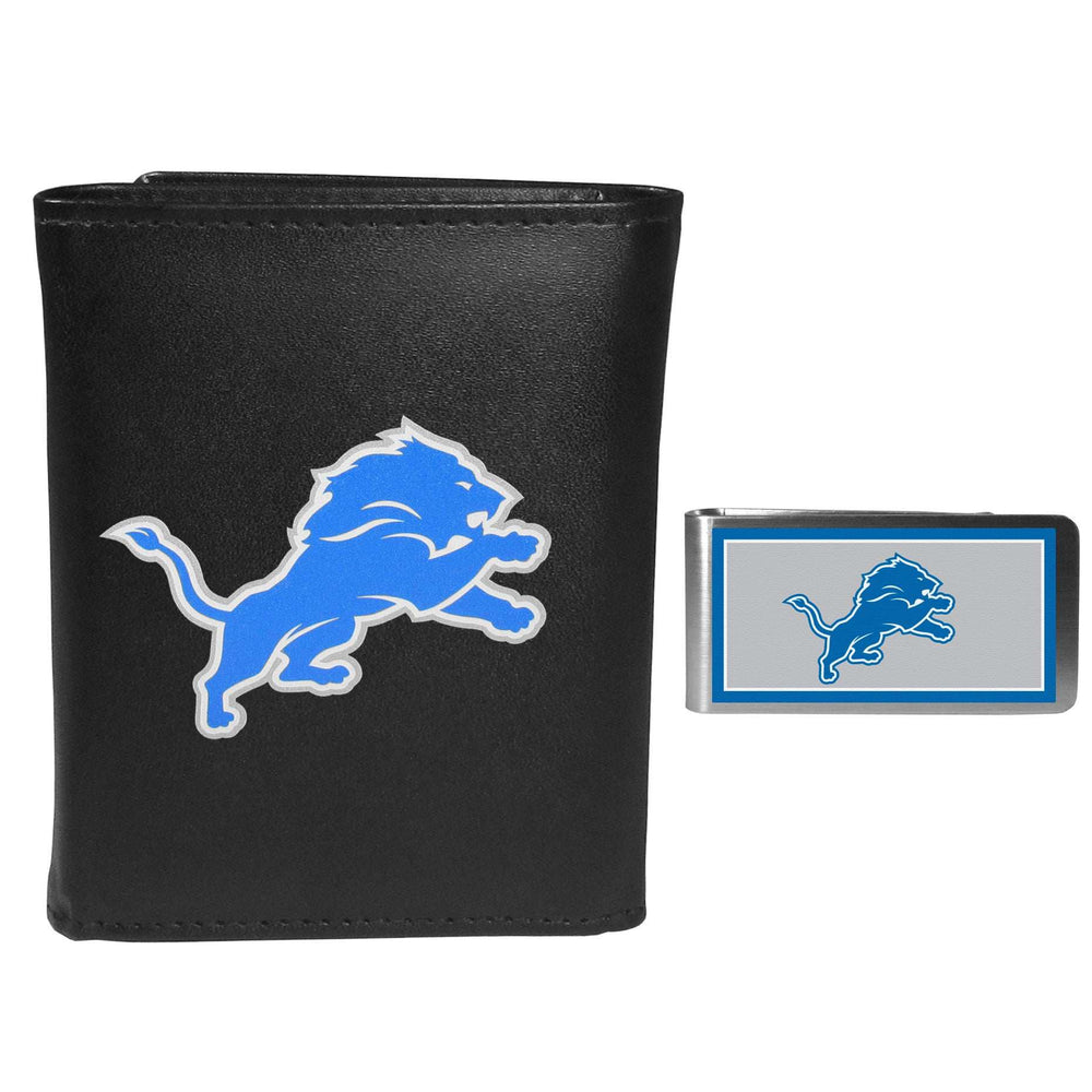 Detroit Lions Leather Tri-fold Wallet & Color Money Clip - Detroit Lions - Flyclothing LLC