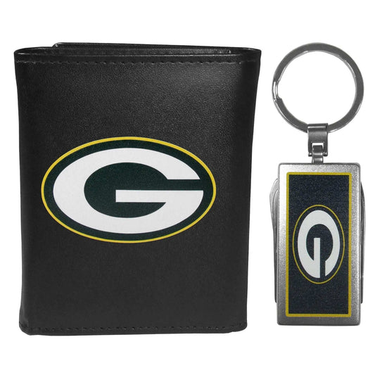 Green Bay Packers Leather Tri-fold Wallet & Multitool Key Chain, Black - Green Bay Packers - Flyclothing LLC