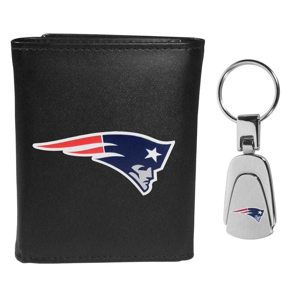 New England Patriots Leather Tri-fold Wallet & Steel Key Chain - New England Patriots - Flyclothing LLC