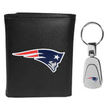 New England Patriots Leather Tri-fold Wallet & Steel Key Chain - New England Patriots - Flyclothing LLC