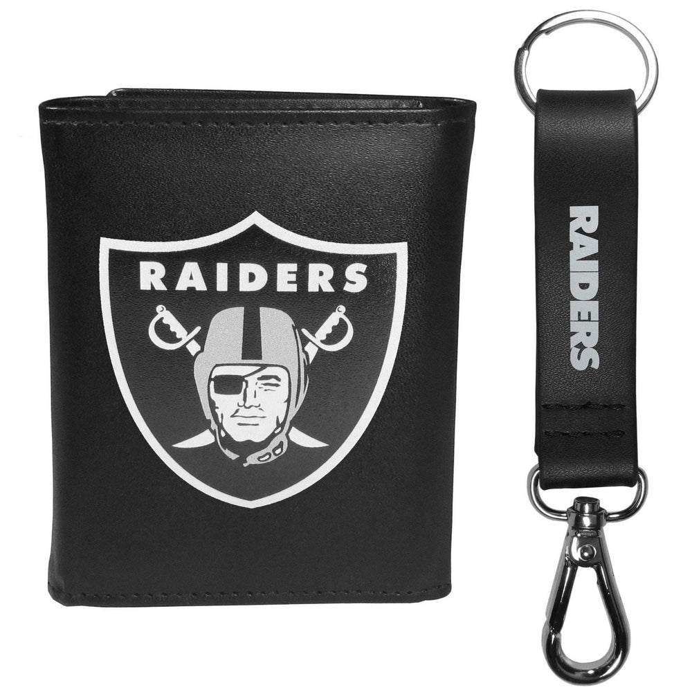 Las Vegas Raiders Leather Tri-fold Wallet & Strap Key Chain - Las Vegas Raiders - Flyclothing LLC