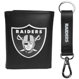 Las Vegas Raiders Leather Tri-fold Wallet & Strap Key Chain - Las Vegas Raiders - Flyclothing LLC