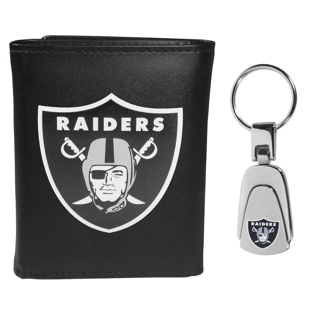 Las Vegas Raiders Leather Tri-fold Wallet & Steel Key Chain - Las Vegas Raiders - Flyclothing LLC