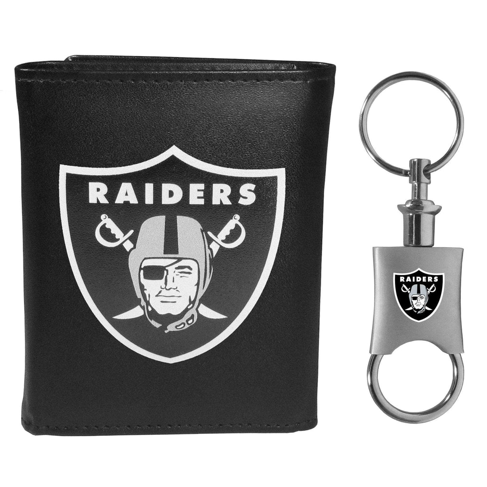 Las Vegas Raiders Leather Tri-fold Wallet & Valet Key Chain - Las Vegas Raiders - Flyclothing LLC