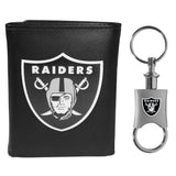 Las Vegas Raiders Leather Tri-fold Wallet & Valet Key Chain - Las Vegas Raiders - Flyclothing LLC