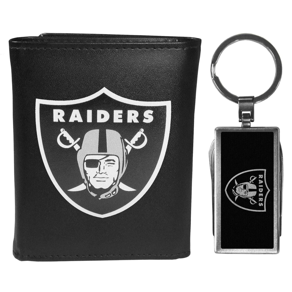 Las Vegas Raiders Leather Tri-fold Wallet & Multitool Key Chain - Las Vegas Raiders - Flyclothing LLC