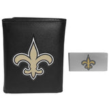 New Orleans Saints Leather Tri-fold Wallet & Money Clip - New Orleans Saints - Flyclothing LLC