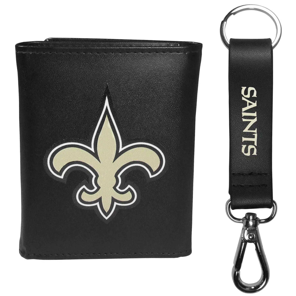 New Orleans Saints Leather Tri-fold Wallet & Strap Key Chain - New Orleans Saints - Flyclothing LLC
