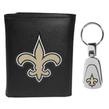 New Orleans Saints Leather Tri-fold Wallet & Steel Key Chain - New Orleans Saints - Flyclothing LLC