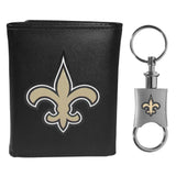 New Orleans Saints Leather Tri-fold Wallet & Valet Key Chain - New Orleans Saints - Flyclothing LLC