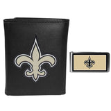 New Orleans Saints Leather Tri-fold Wallet & Color Money Clip - New Orleans Saints - Flyclothing LLC
