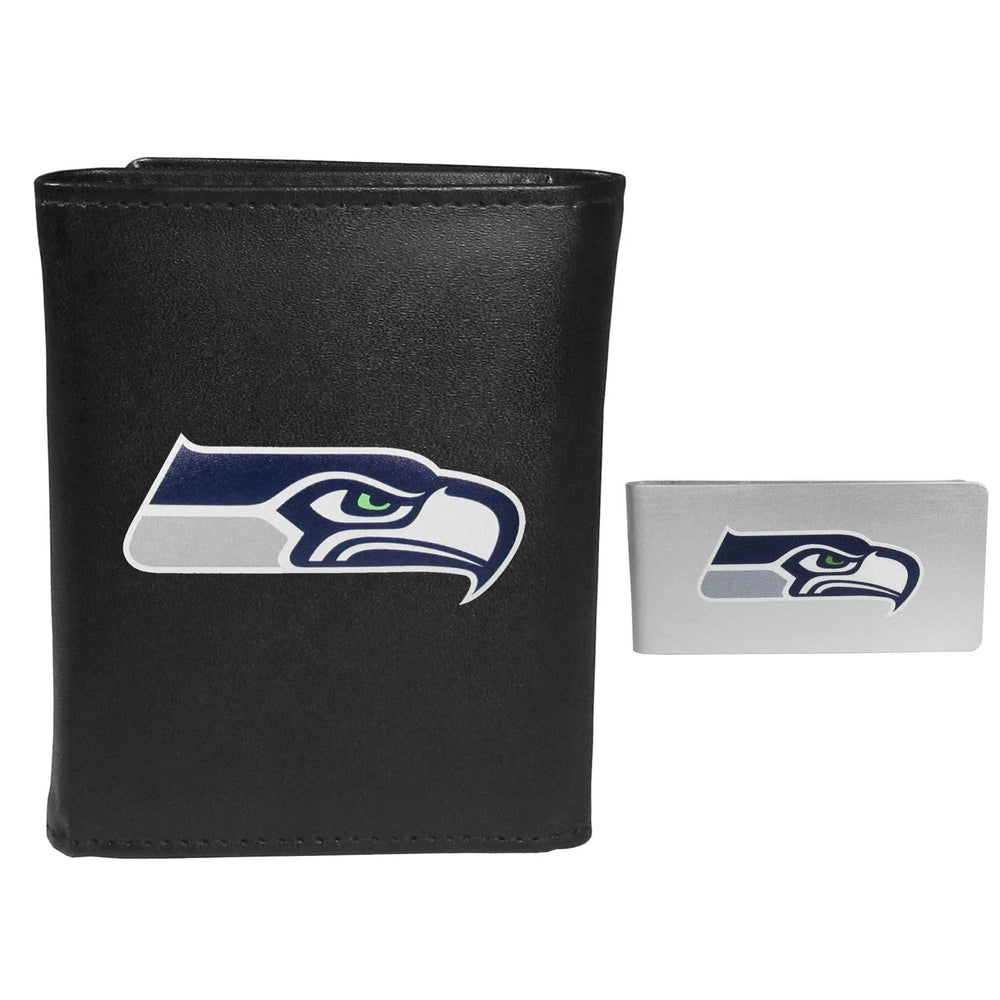 Seattle Seahawks Leather Tri-fold Wallet & Money Clip - Seattle Seahawks - Flyclothing LLC
