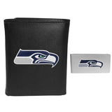 Seattle Seahawks Leather Tri-fold Wallet & Money Clip - Seattle Seahawks - Flyclothing LLC