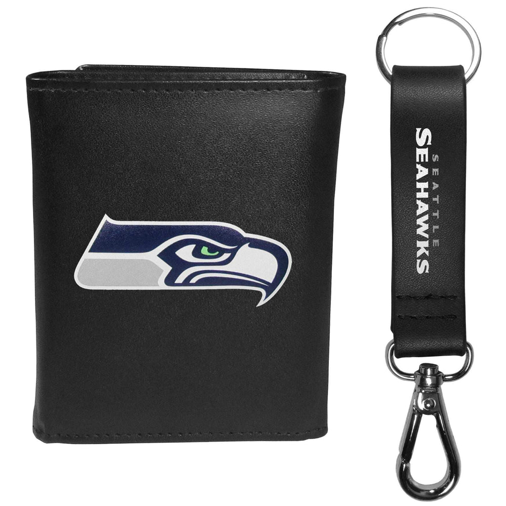 Seattle Seahawks Leather Tri-fold Wallet & Strap Key Chain - Seattle Seahawks - Flyclothing LLC