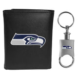 Seattle Seahawks Leather Tri-fold Wallet & Valet Key Chain - Seattle Seahawks - Flyclothing LLC