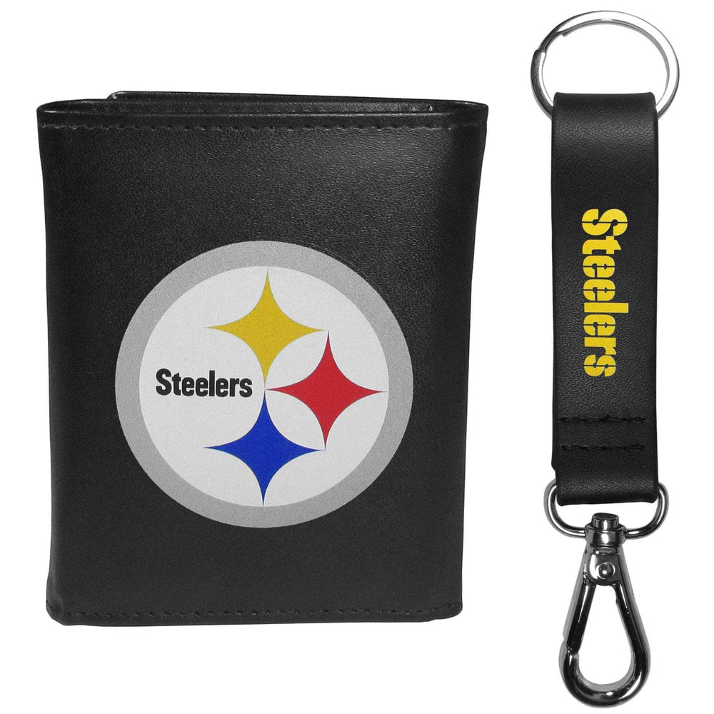Pittsburgh Steelers Leather Tri-fold Wallet & Strap Key Chain - Pittsburgh Steelers - Flyclothing LLC