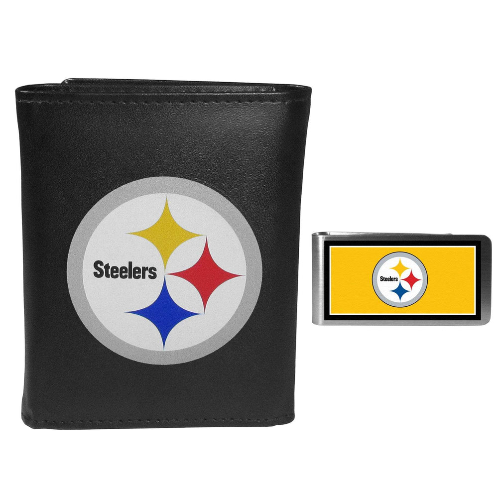 Pittsburgh Steelers Leather Tri-fold Wallet & Color Money Clip - Pittsburgh Steelers - Flyclothing LLC