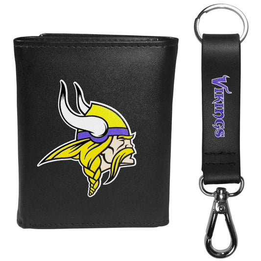 Minnesota Vikings Leather Tri-fold Wallet & Strap Key Chain - Minnesota Vikings - Flyclothing LLC