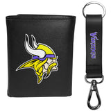 Minnesota Vikings Leather Tri-fold Wallet & Strap Key Chain - Minnesota Vikings - Flyclothing LLC