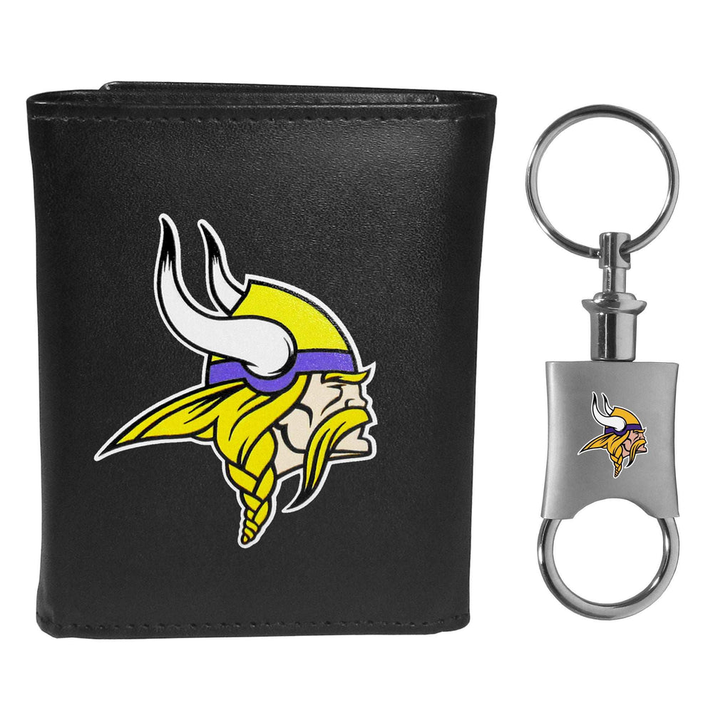 Minnesota Vikings Leather Tri-fold Wallet & Valet Key Chain - Minnesota Vikings - Flyclothing LLC