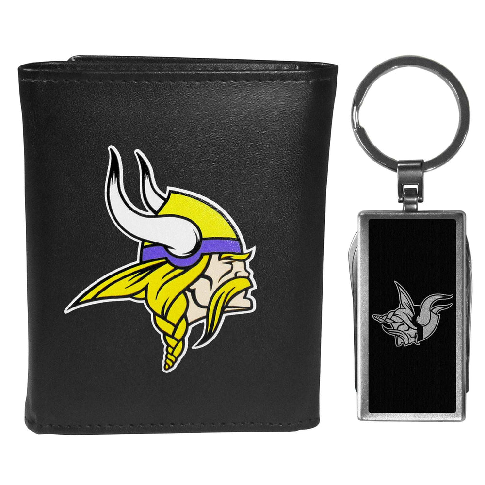 Minnesota Vikings Leather Tri-fold Wallet & Multitool Key Chain - Minnesota Vikings - Flyclothing LLC