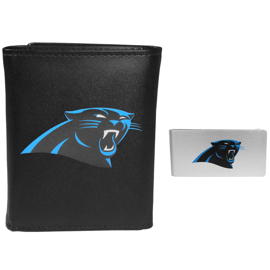 Carolina Panthers Leather Tri-fold Wallet & Money Clip - Carolina Panthers - Flyclothing LLC