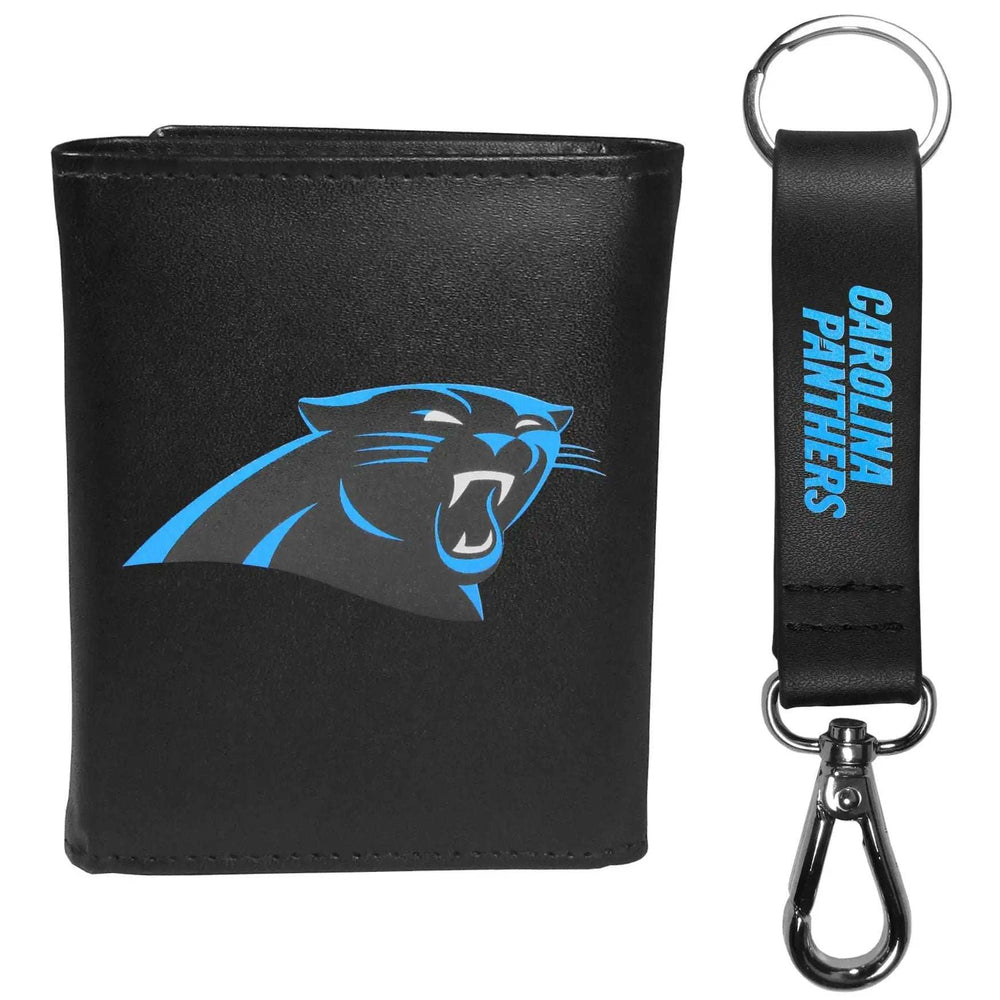 Carolina Panthers Leather Tri-fold Wallet & Strap Key Chain - Carolina Panthers - Flyclothing LLC