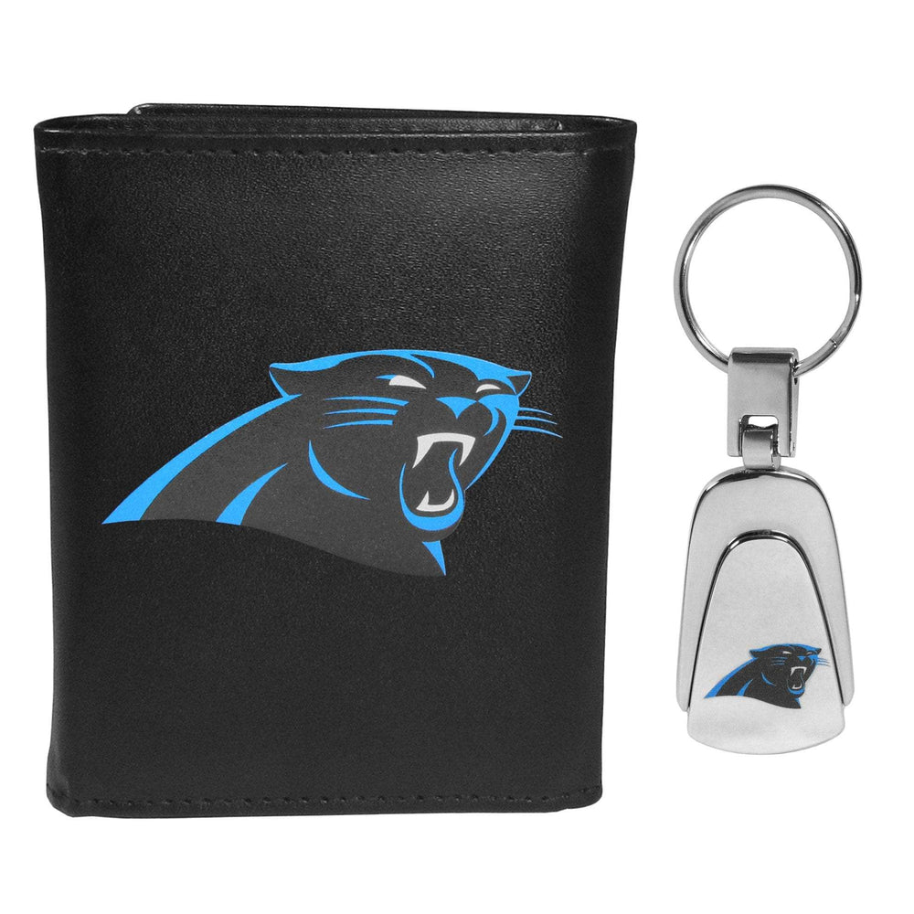 Carolina Panthers Leather Tri-fold Wallet & Steel Key Chain - Carolina Panthers - Flyclothing LLC