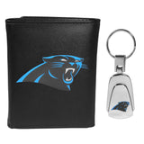 Carolina Panthers Leather Tri-fold Wallet & Steel Key Chain - Carolina Panthers - Flyclothing LLC