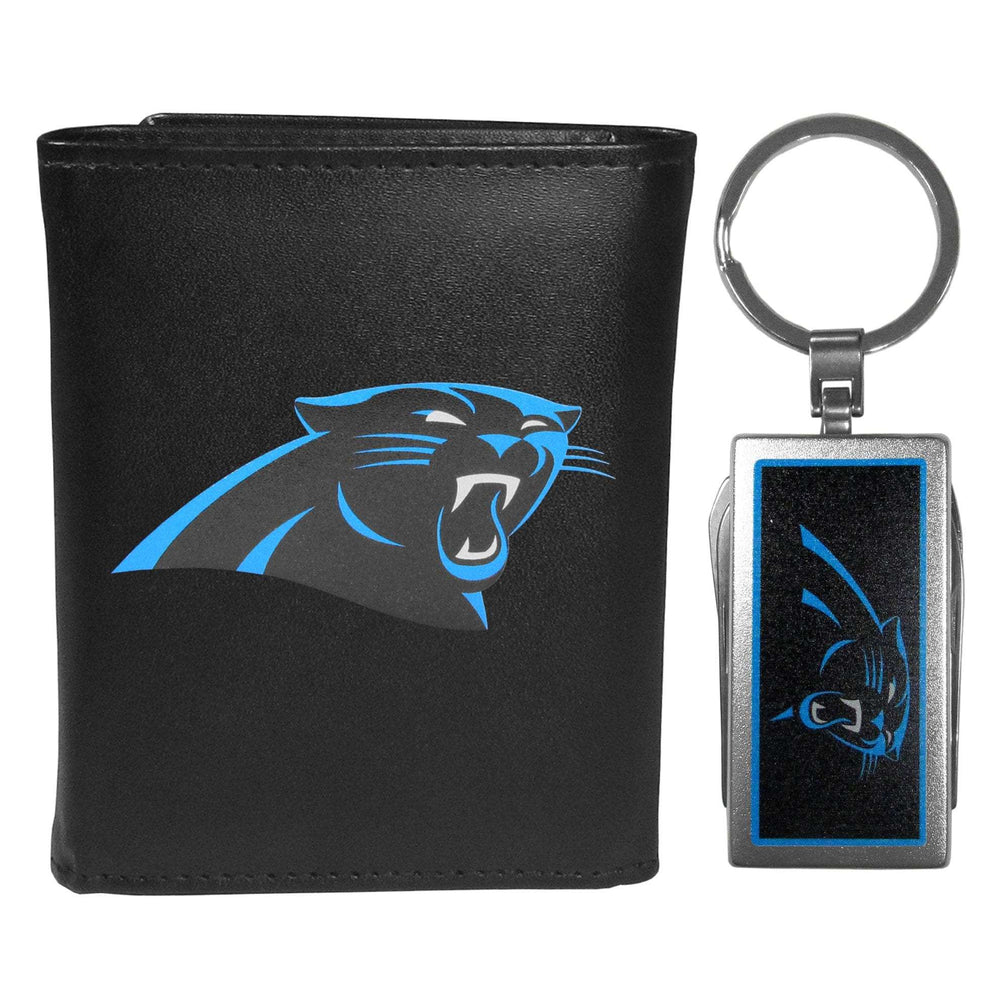 Carolina Panthers Leather Tri-fold Wallet & Multitool Key Chain, Black - Carolina Panthers - Flyclothing LLC