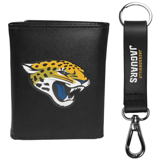 Jacksonville Jaguars Leather Tri-fold Wallet & Strap Key Chain - Jacksonville Jaguars - Flyclothing LLC
