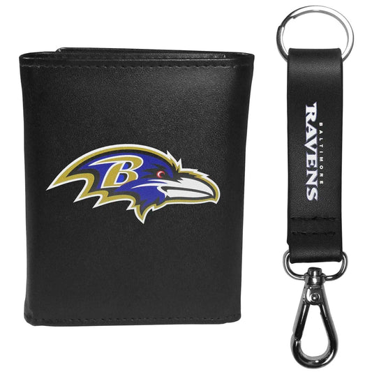 Baltimore Ravens Leather Tri-fold Wallet & Strap Key Chain - Baltimore Ravens - Flyclothing LLC