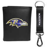 Baltimore Ravens Leather Tri-fold Wallet & Strap Key Chain - Baltimore Ravens - Flyclothing LLC