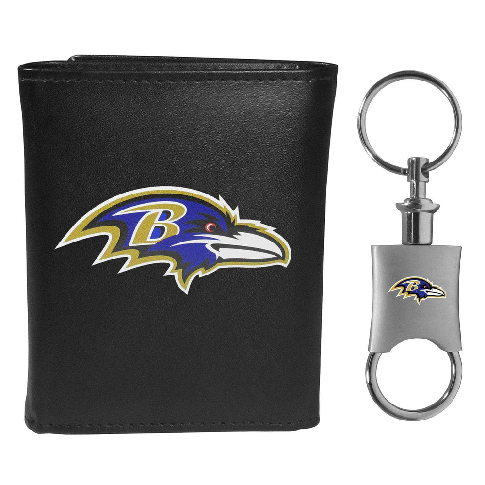 Baltimore Ravens Leather Tri-fold Wallet & Valet Key Chain - Baltimore Ravens - Flyclothing LLC