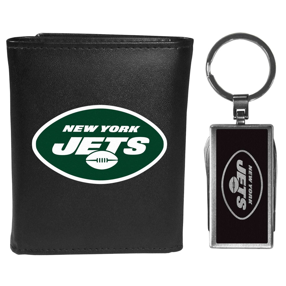 New York Jets Tri-fold Wallet & Multitool Key Chain, Black - New York Jets - Flyclothing LLC
