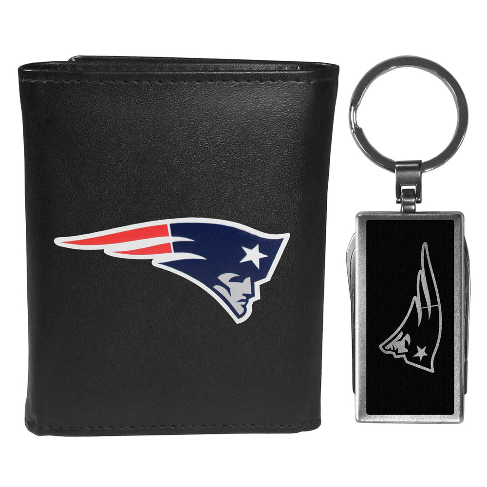 New England Patriots Tri-fold Wallet & Multitool Key Chain, Black - New England Patriots - Flyclothing LLC