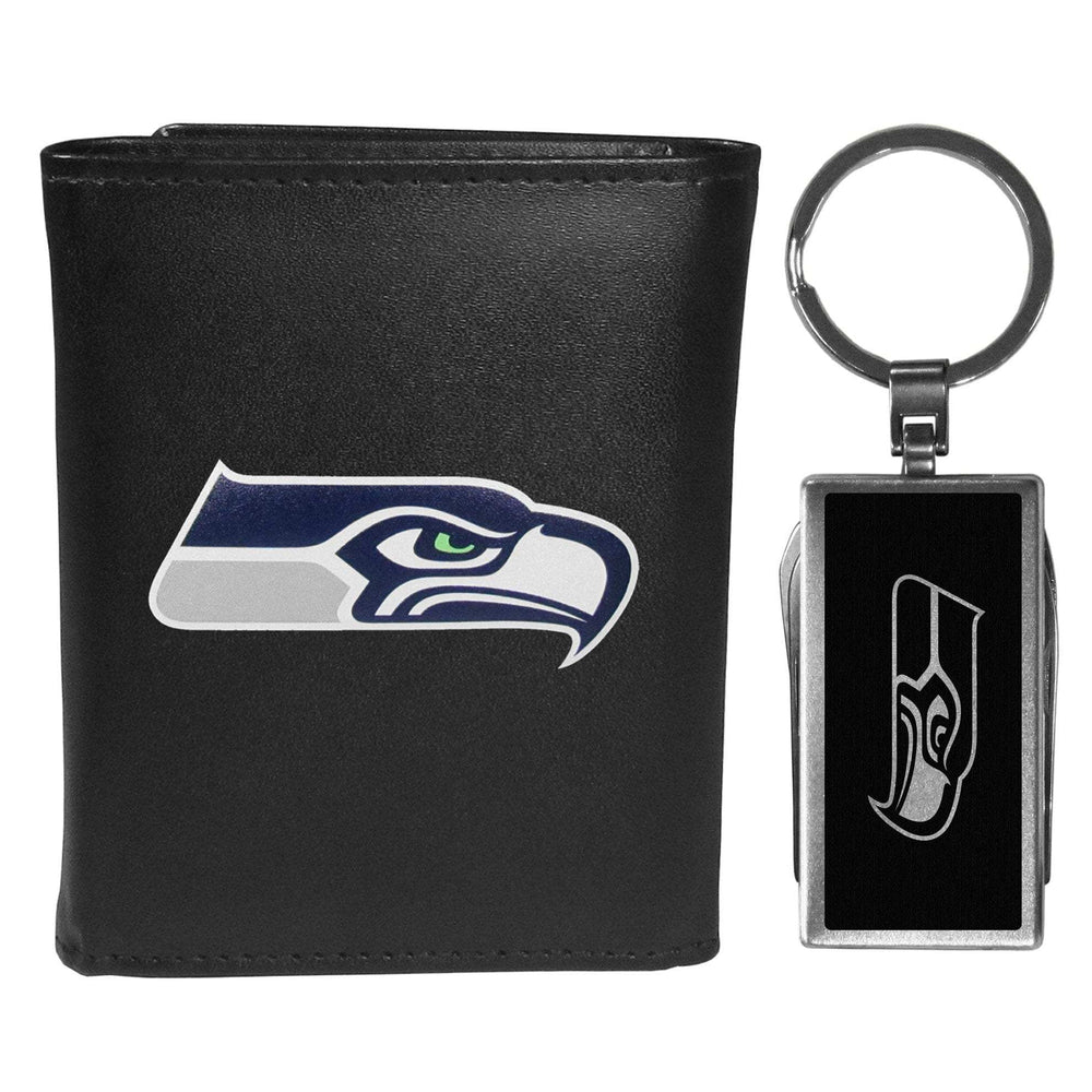 Seattle Seahawks Tri-fold Wallet & Multitool Key Chain, Black - Seattle Seahawks - Flyclothing LLC