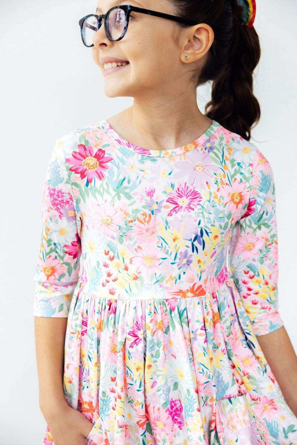 Field of Flowers 3/4 Sleeve Pocket Twirl Dress - Mila & Rose ® - Flyclothing LLC