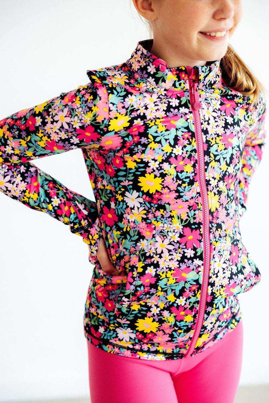 Flexible Floral Full-Zip Ruffle Active Jacket - Mila & Rose ® - Flyclothing LLC