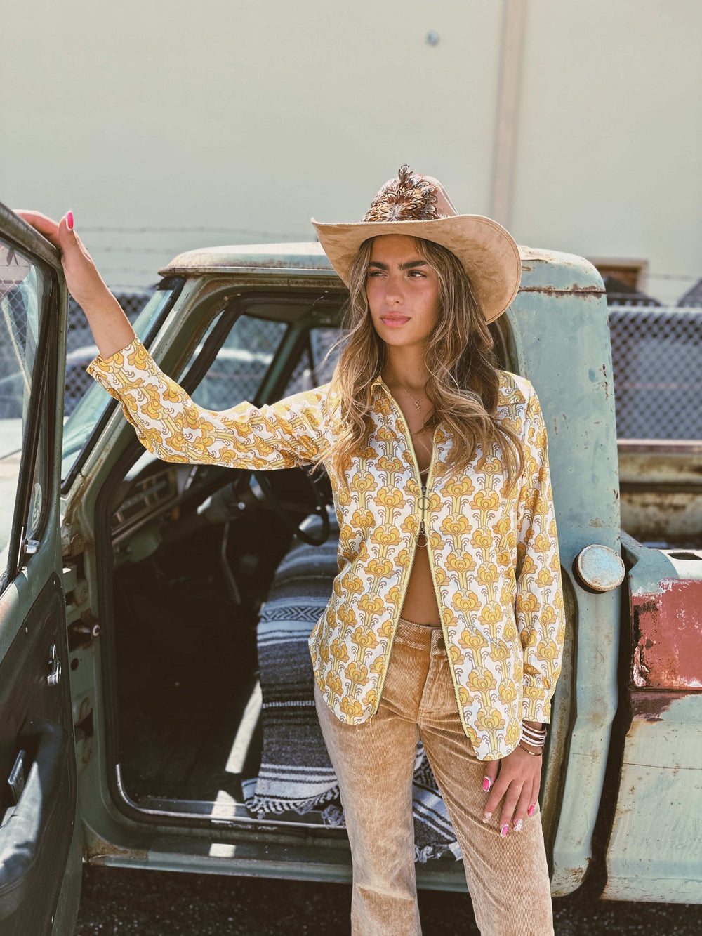 Streets Of Gold Golden Yellow Tulip Zipper Front Blouse - Lil Bee's Bohemian - Flyclothing LLC