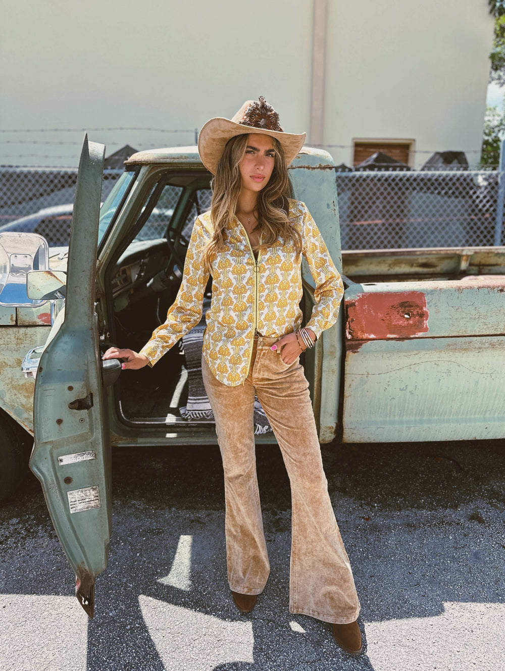 Streets Of Gold Golden Yellow Tulip Zipper Front Blouse - Lil Bee's Bohemian - Flyclothing LLC